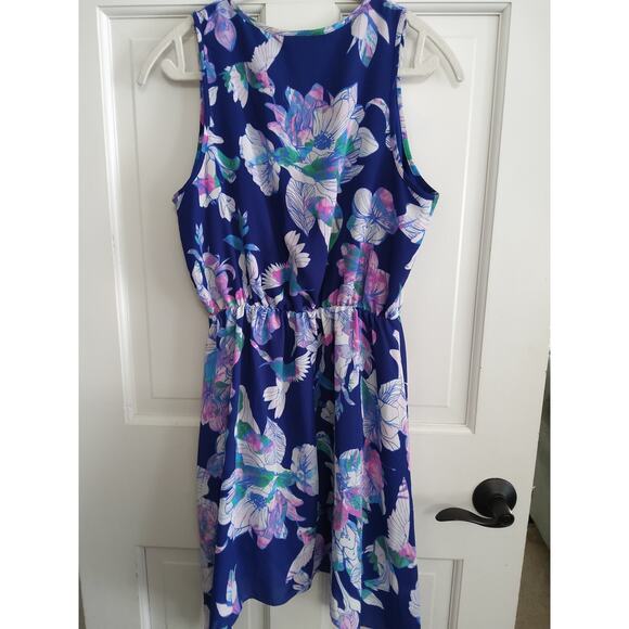 Ambar fairycore blue floral dress size S V neck asymmetrical lightweight flowy - Picture 6 of 9